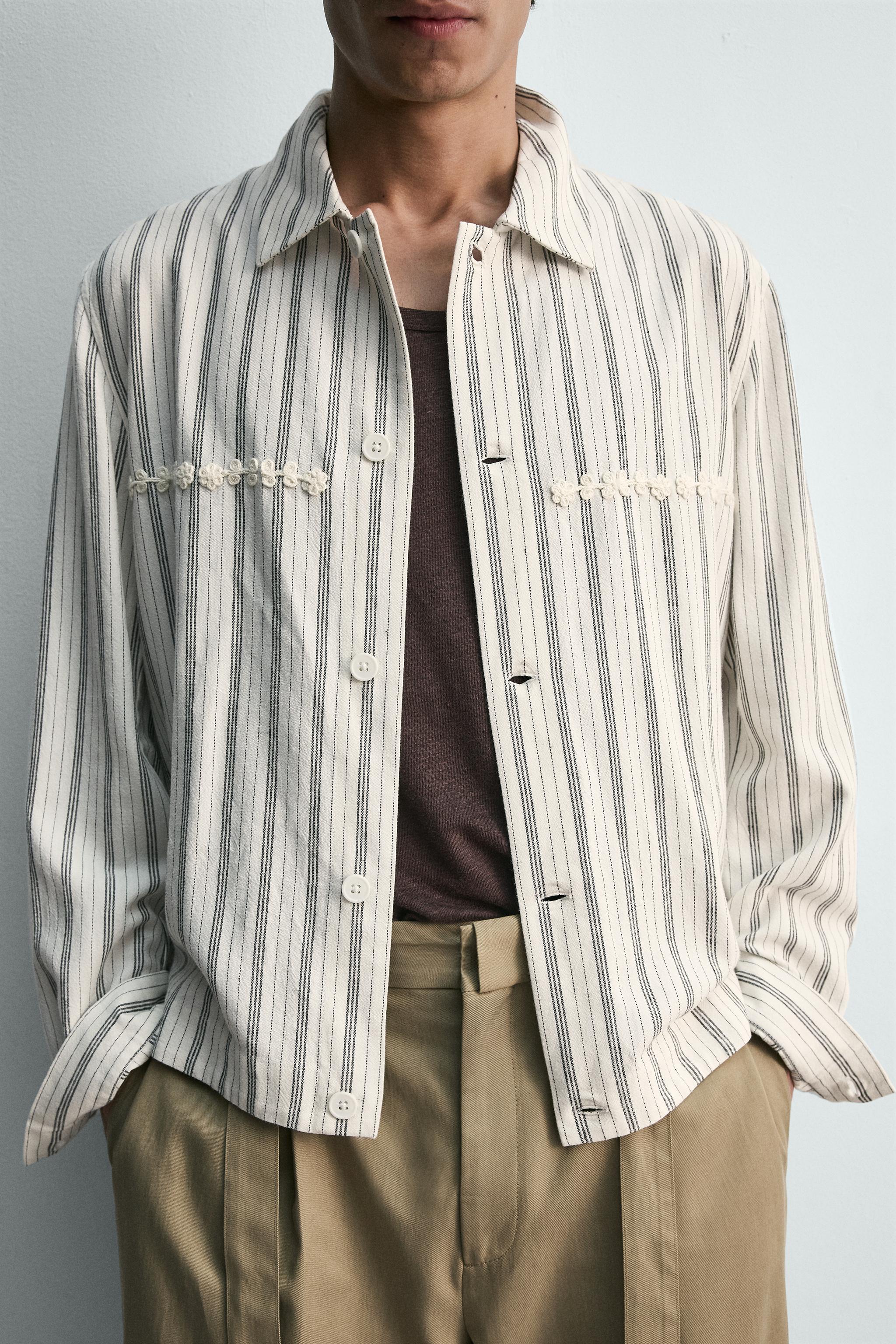 FLUID STRIPED EMBROIDERED OVERSHIRT